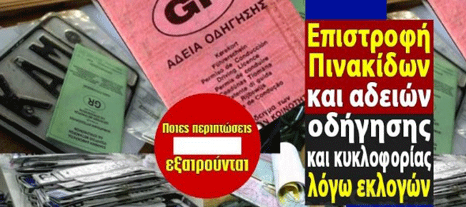 Επιστροφή πινακίδων και αδειών οδήγησης και κυκλοφορίας……